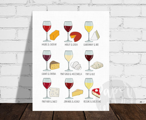 Wine & Cheese Prints, Set of 2